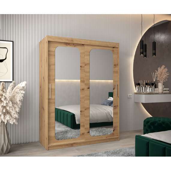 Garderobeskap PROMO T3 150x200 cm - eik artisan - skyvedører - speil