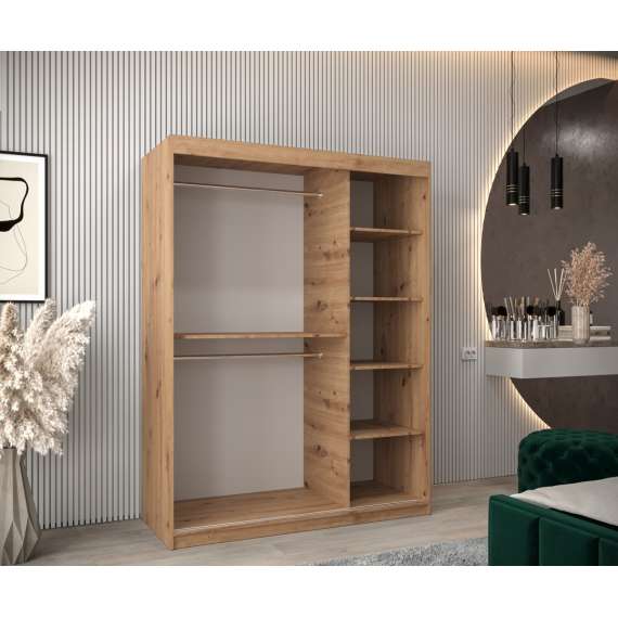 Garderobeskap PROMO T3 150x200 cm - eik artisan - skyvedører - speil