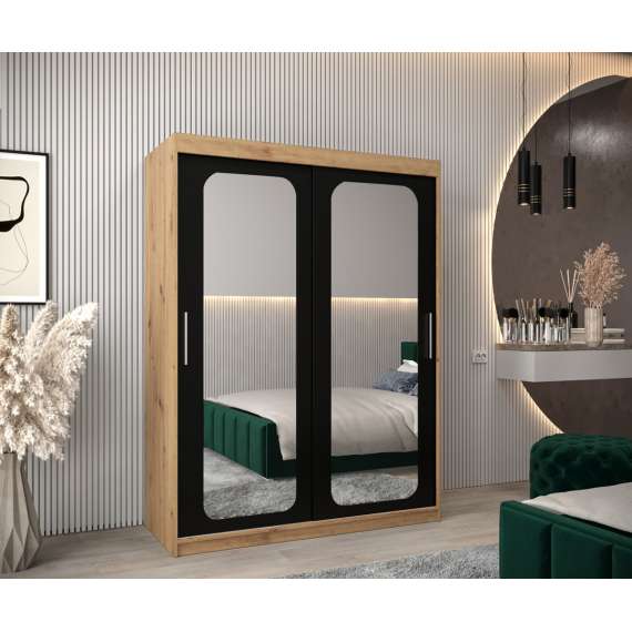 Garderobeskap PROMO T3 150x200 cm - eik artisan - skyvedører - speil