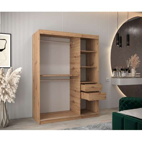 Garderobeskap PROMO T3 150x200 cm - eik artisan - skyvedører - speil