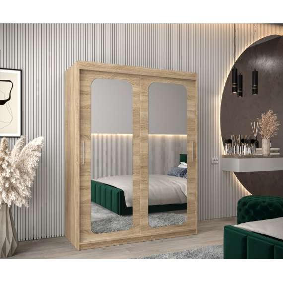 Garderobeskap PROMO T3 150x200 cm - eik sonoma - skyvedører - speil