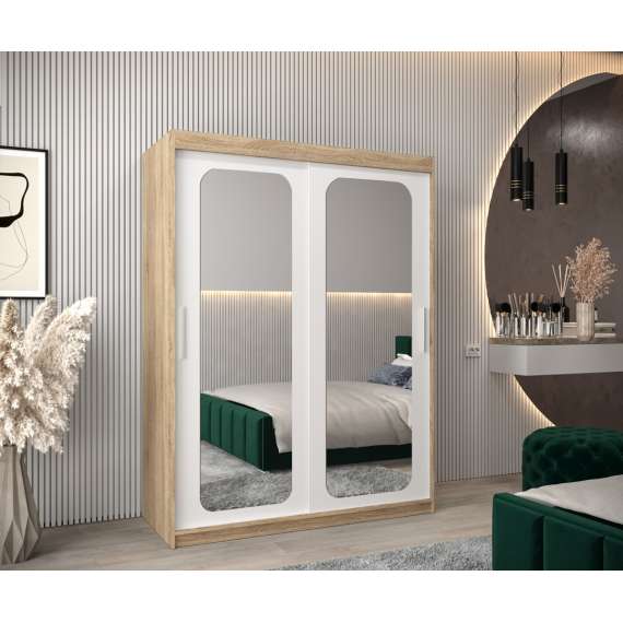 Garderobeskap PROMO T3 150x200 cm - eik sonoma - skyvedører - speil