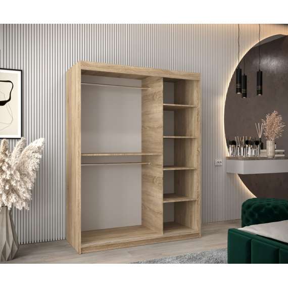 Garderobeskap PROMO T3 150x200 cm - eik sonoma - skyvedører - speil