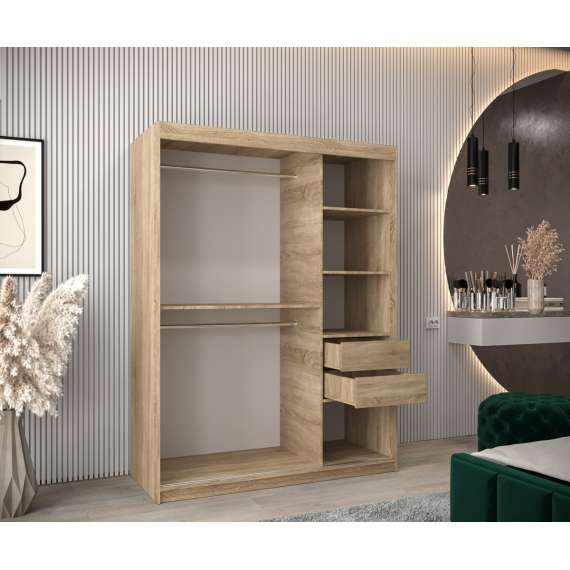 Garderobeskap PROMO T3 150x200 cm - eik sonoma - skyvedører - speil