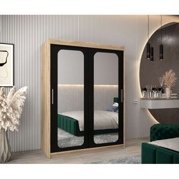 Garderobeskap PROMO T3 150x200 cm - eik sonoma - skyvedører - speil