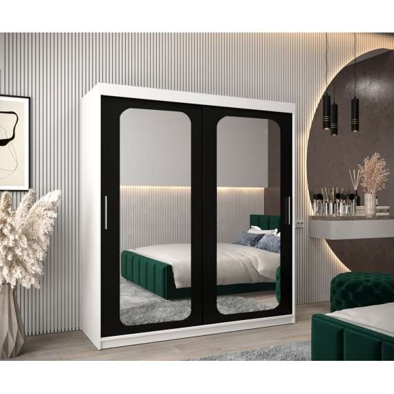 Garderobeskap PROMO T3 180x200 cm - hvit matt - skyvedører - speil