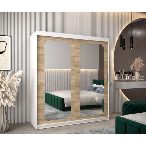 Garderobeskap PROMO T3 180x200 cm - hvit matt - skyvedører - speil