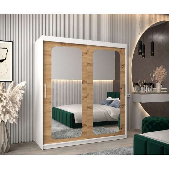 Garderobeskap PROMO T3 180x200 cm - hvit matt - skyvedører - speil