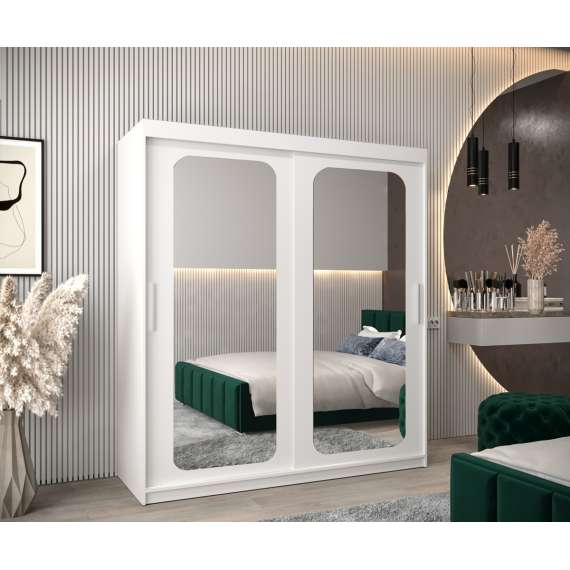 Garderobeskap PROMO T3 180x200 cm - hvit matt - skyvedører - speil