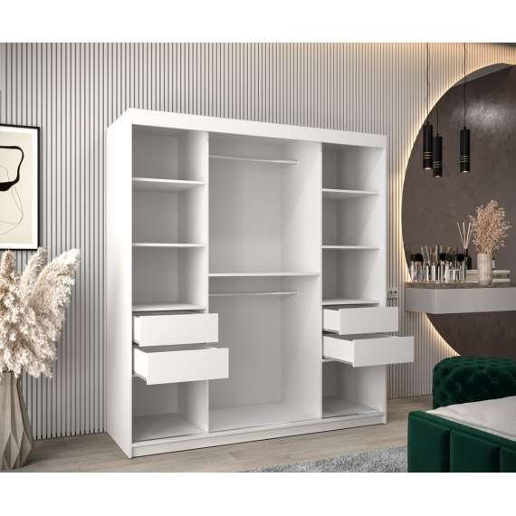 Garderobeskap PROMO T3 180x200 cm - hvit matt - skyvedører - speil