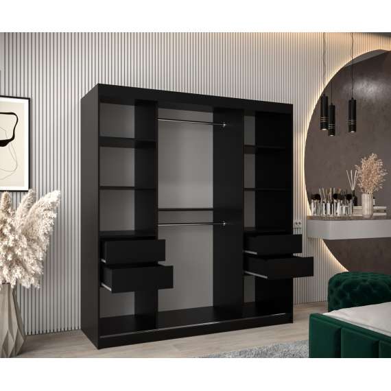 Garderobeskap PROMO T3 180x200 cm - svart matt - skyvedører - speil