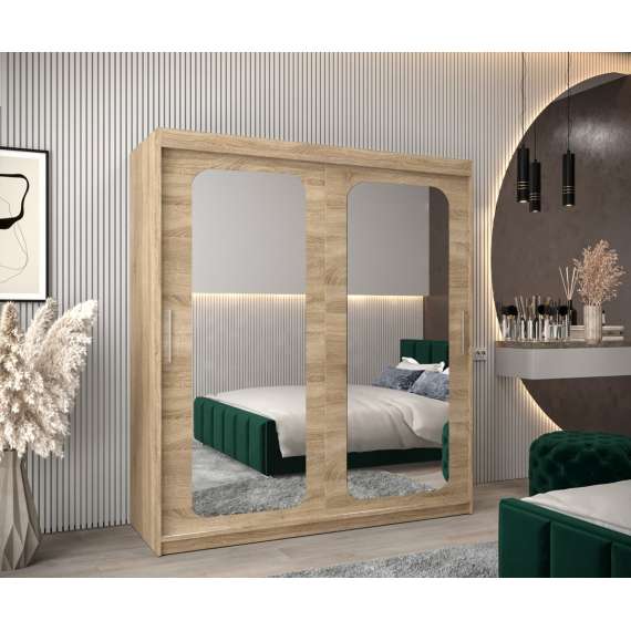 Garderobeskap PROMO T3 180x200 cm - eik sonoma - skyvedører - speil