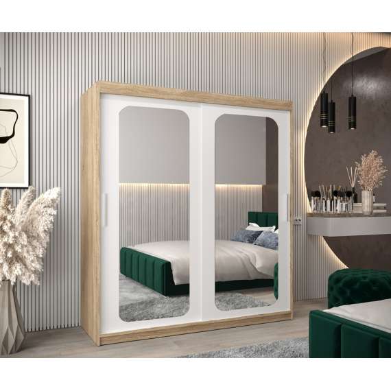 Garderobeskap PROMO T3 180x200 cm - eik sonoma - skyvedører - speil