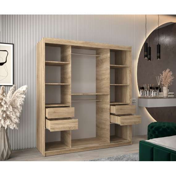 Garderobeskap PROMO T3 180x200 cm - eik sonoma - skyvedører - speil