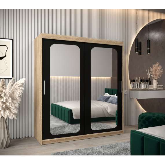 Garderobeskap PROMO T3 180x200 cm - eik sonoma - skyvedører - speil