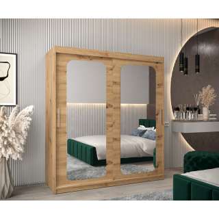 Garderobeskap PROMO T3 180x200 cm - eik artisan - skyvedører - speil