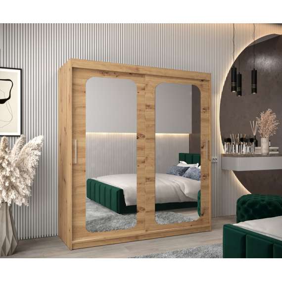 Garderobeskap PROMO T3 180x200 cm - eik artisan - skyvedører - speil