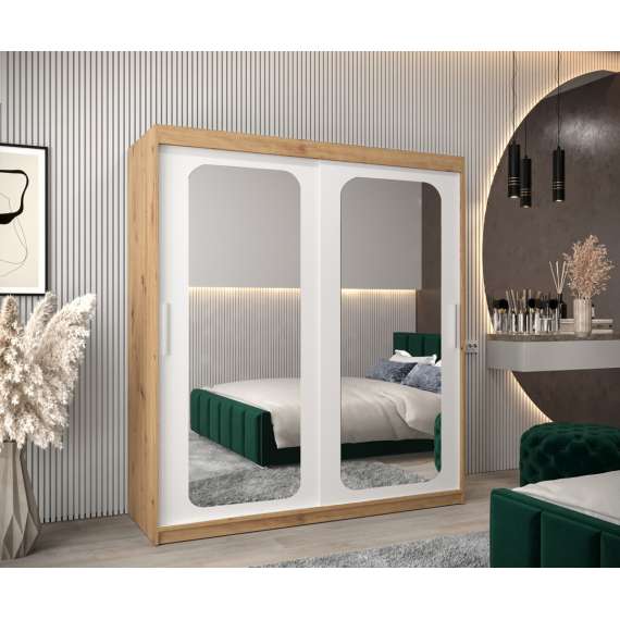 Garderobeskap PROMO T3 180x200 cm - eik artisan - skyvedører - speil