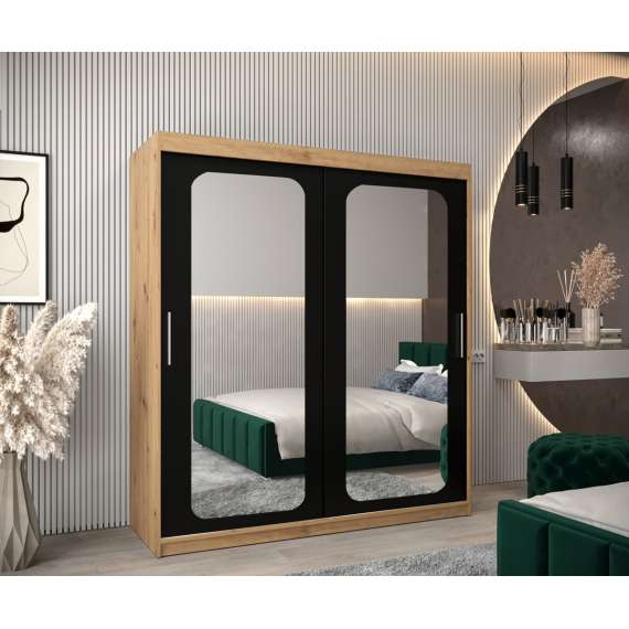 Garderobeskap PROMO T3 180x200 cm - eik artisan - skyvedører - speil