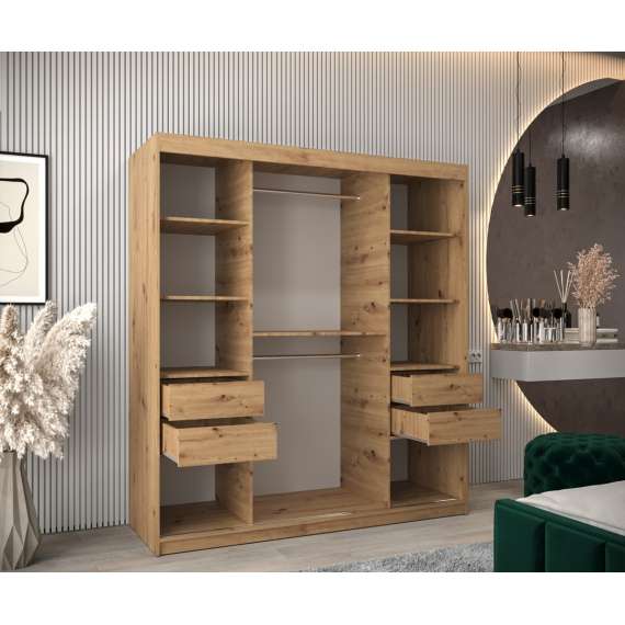 Garderobeskap PROMO T3 180x200 cm - eik artisan - skyvedører - speil