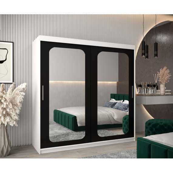 Garderobeskap PROMO T3 200x200 cm - hvit matt - skyvedører - speil