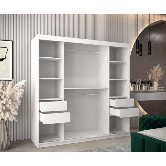 Garderobeskap PROMO T3 200x200 cm - hvit matt - skyvedører - speil