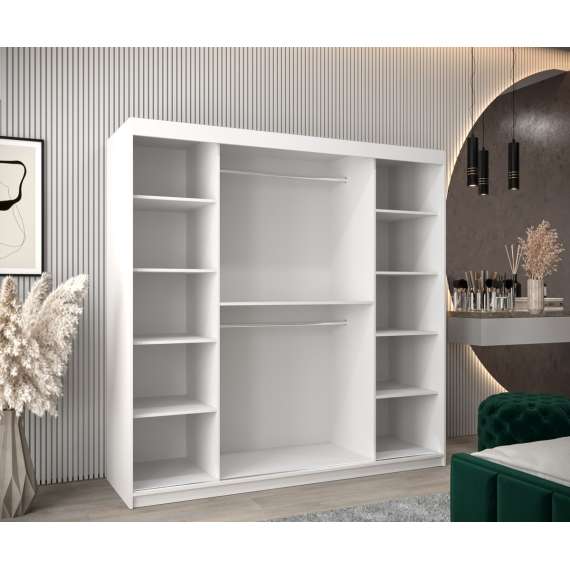 Garderobeskap PROMO T3 200x200 cm - hvit matt - skyvedører - speil