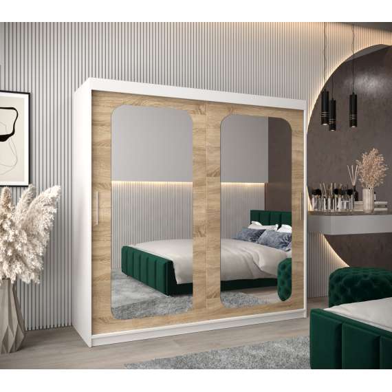 Garderobeskap PROMO T3 200x200 cm - hvit matt - skyvedører - speil