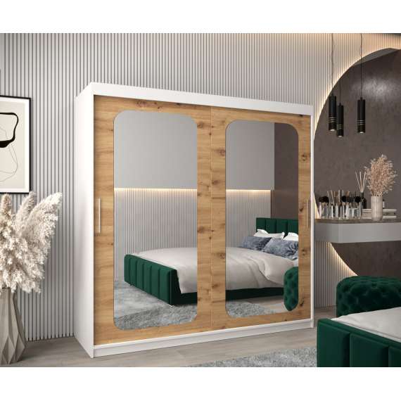 Garderobeskap PROMO T3 200x200 cm - hvit matt - skyvedører - speil