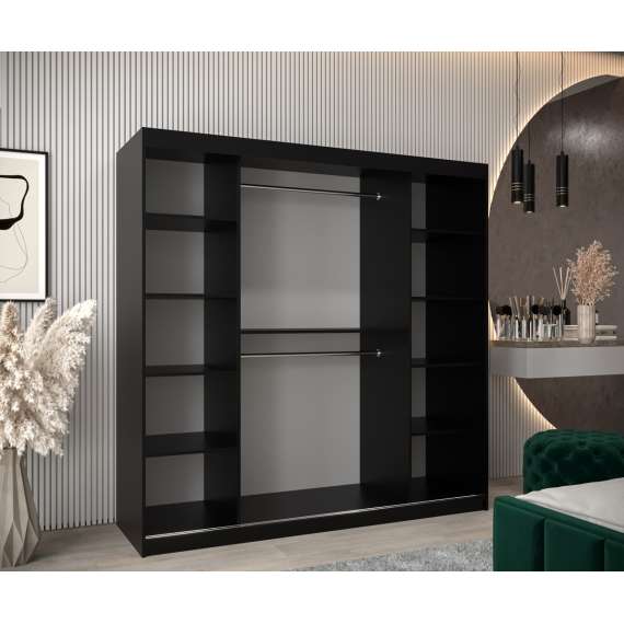 Garderobeskap PROMO T3 200x200 cm - svart matt - skyvedører - speil