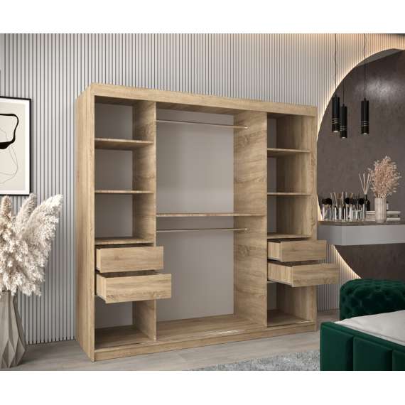 Garderobeskap PROMO T3 200x200 cm - eik sonoma - skyvedører - speil