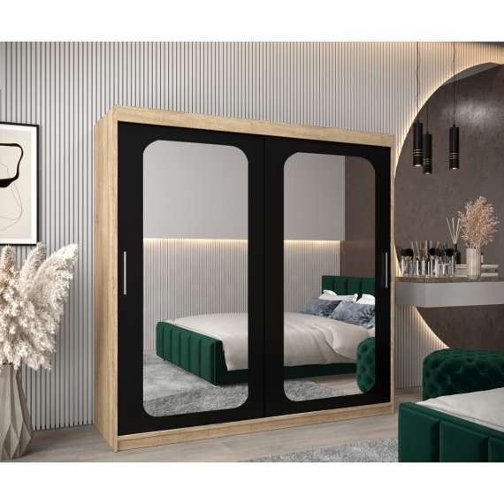 Garderobeskap PROMO T3 200x200 cm - eik sonoma - skyvedører - speil