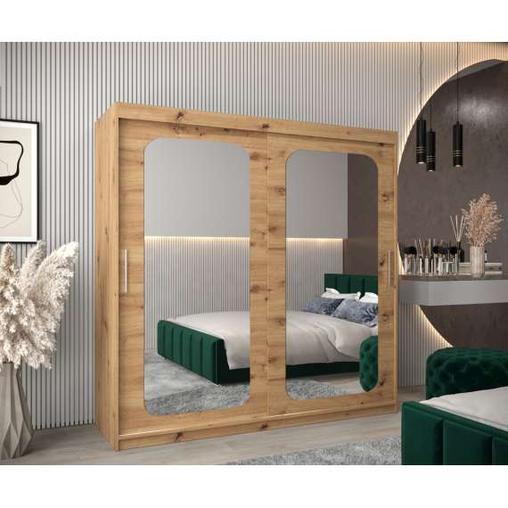 Garderobeskap PROMO T3 200x200 cm - eik artisan - skyvedører - speil