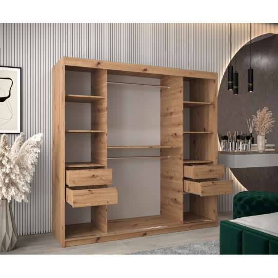 Garderobeskap PROMO T3 200x200 cm - eik artisan - skyvedører - speil