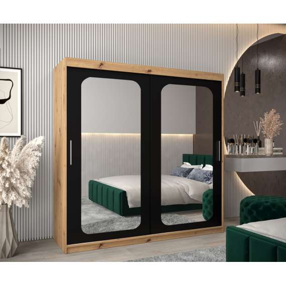 Garderobeskap PROMO T3 200x200 cm - eik artisan - skyvedører - speil