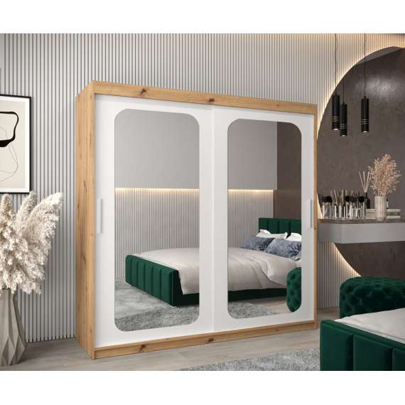 Garderobeskap PROMO T3 200x200 cm - eik artisan - skyvedører - speil