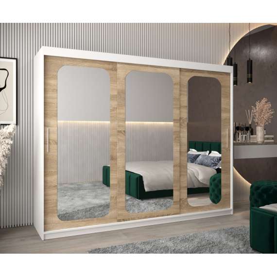 Garderobeskap PROMO T3 250x200 cm - hvit matt - skyvedører - speil