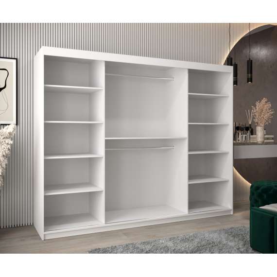 Garderobeskap PROMO T3 250x200 cm - hvit matt - skyvedører - speil