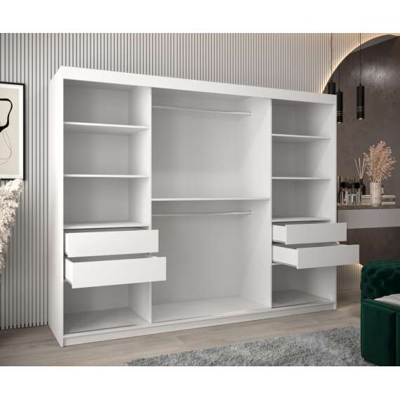 Garderobeskap PROMO T3 250x200 cm - hvit matt - skyvedører - speil