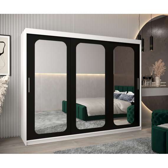 Garderobeskap PROMO T3 250x200 cm - hvit matt - skyvedører - speil