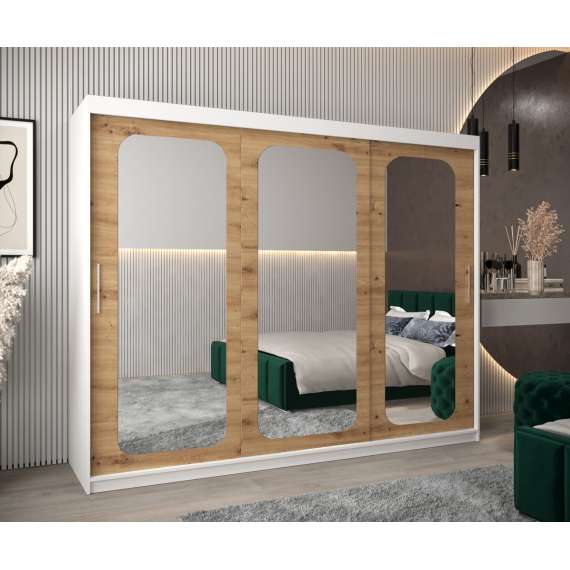 Garderobeskap PROMO T3 250x200 cm - hvit matt - skyvedører - speil