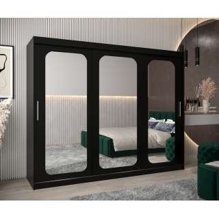 Garderobeskap PROMO T3 250x200 cm - svart matt - skyvedører - speil