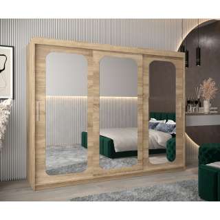 Garderobeskap PROMO T3 250x200 cm - eik sonoma - skyvedører - speil