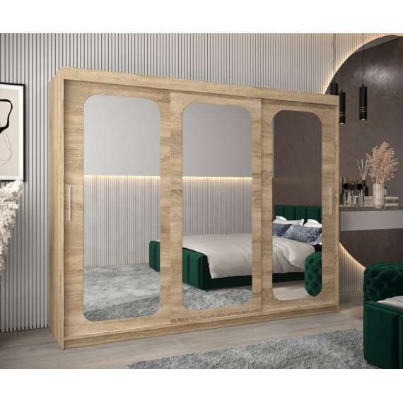 Garderobeskap PROMO T3 250x200 cm - eik sonoma - skyvedører - speil