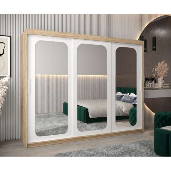 Garderobeskap PROMO T3 250x200 cm - eik sonoma - skyvedører - speil