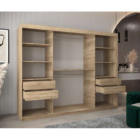 Garderobeskap PROMO T3 250x200 cm - eik sonoma - skyvedører - speil