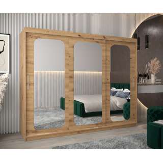 Garderobeskap PROMO T3 250x200 cm - eik artisan - skyvedører - speil