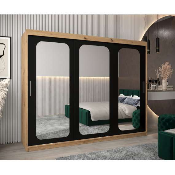 Garderobeskap PROMO T3 250x200 cm - eik artisan - skyvedører - speil