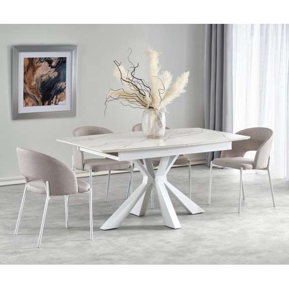 Spisebord VIVALDI 160-200 cm - hvit marmor imitasjon - metal ben