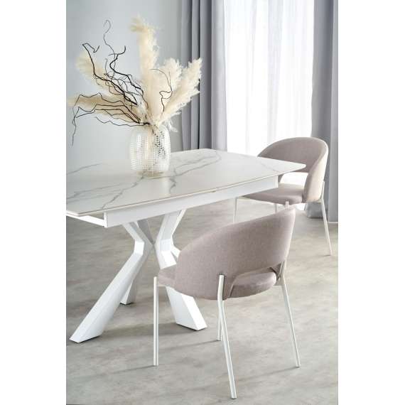 Spisebord VIVALDI 160-200 cm - hvit marmor imitasjon - metal ben